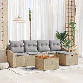 Σετ κήπου 6 κομματιών με μαξιλάρια Beige Poly Rattan