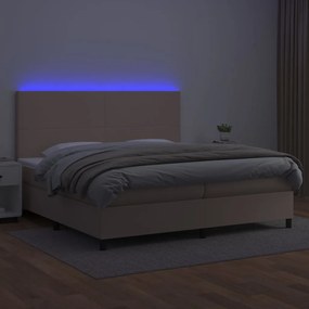 vidaXL Κρεβάτι Boxspring Στρώμα&amp;LED Καπουτσίνο 200x200 εκ. Συνθ. Δέρμα