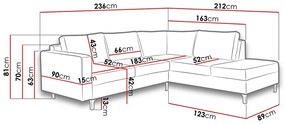 Γωνιακός Καναπές Providence 140, 236x212x81cm, 116 kg, Πόδια: Μέταλλο | Epipla1.gr