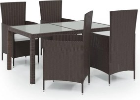 vidaXL Σετ Τραπεζαρίας Εξ. Χώρου 5 τεμ. Καφέ Συνθ. Ρατάν με Μαξιλάρια