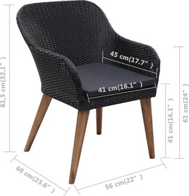 vidaXL Σετ Τραπεζαρίας Εξ. Χώρου 9 τεμ. Μαύρο Συνθ. Ρατάν με Μαξιλάρια