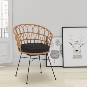 Πολυθρόνα Felicia rattan φυσικό-μεταλλικό μαύρο πόδι Φ60x81εκ