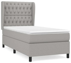 vidaXL Κρεβάτι Boxspring με Στρώμα Ανοιχτό Γκρι 90x200 εκ. Υφασμάτινο