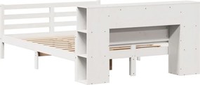 vidaXL Κρεβάτι Βιβλιοθήκη Χωρίς Στρώμα Λευκό 135x190 εκ Μασίφ Πεύκο
