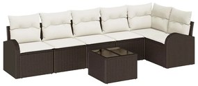 vidaXL Σετ Καναπέ Κήπου με μαξιλάρι 7 pcs Καφέ και Λευκό Πολυ ράταν