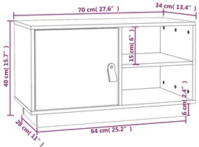 Έπιπλο Τηλεόρασης Καφέ Μελί 70x34x40εκ από Μασίφ Ξύλο Πεύκου - Καφέ