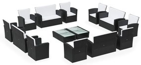 vidaXL Σαλόνι Κήπου 16 Τεμαχίων Μαύρο από Συνθετικό Ρατάν με Μαξιλάρια