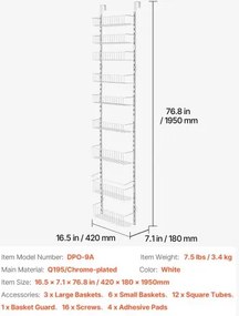 VEVOR 9-Tier Over the Door Pantry Organizer Hanging Storage Rack Adjustable