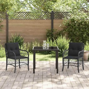 vidaXL Σέτ φαγητού για κήπο με μαξιλάρι 3 pcs Μαύρο Πολυ ράταν