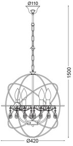 ΚΡΕΜΑΣΤΟ ΦΩΤΙΣΤΙΚΟ 4ΧΕ14 ΜΕΤΑΛΛΙΚΟ ΝΙΚΕΛ ΜΑΤ+ΚΡΥΣΤΑΛΛΑ Φ40ΧΗ150CM CATANIA - AD15004 - AD15004