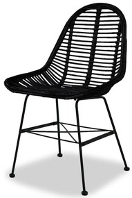 Καρέκλες Τραπεζαρίας 2 τεμ. Μαύρες από Γνήσιο Ρατάν - Μαύρο
