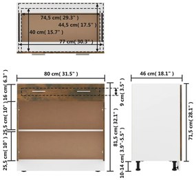 Έπιπλο Με Συρτάρι Καπνιστή Δρυς 80x46x81,5 εκ. Επεξεργ. Ξύλο - Καφέ