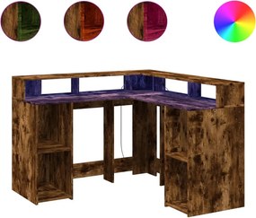 vidaXL Γραφείο με LED Καπνιστή δρυς 130x130x91 εκ. Επεξεργ. Ξύλο