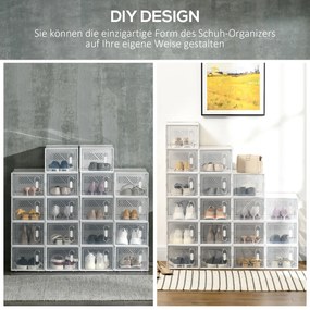 HOMCOM Μοντέρνο Σύστημα Ραφιών με 18 Θήκες, Σύστημα Κουτιών, 25 cm x 35 cm x 19 cm, Διαφανές