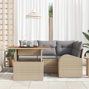vidaXL Σετ Τραπεζαρίας 5 Τεμαχίων με Μαξιλάρια Μπεζ Πολυ Ρατάν Ακακία