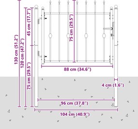 vidaXL Πύλη Φράχτη ASTEN 100 x 75 cm Μέταλλο Μαύρο Κλειδώσιμο