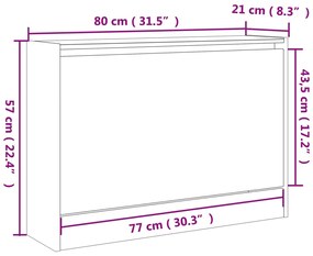 Παπουτσοθήκη Λευκή 80x21x57 εκ. από Επεξεργασμένο Ξύλο - Λευκό