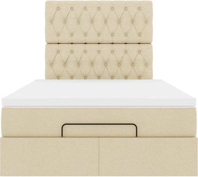 vidaXL Οθωμανικό κρεβάτι με στρώμα &amp; LEDs Cream 120x200cm ύφασμα