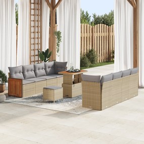 vidaXL Σετ Καναπέ Χα Garten 11 Τεμαχίων με Μαξιλάρια Μπεζ Πολυ Ρατάν Ακακίας