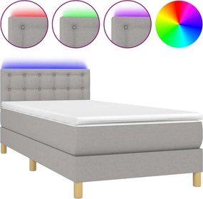 vidaXL Κρεβάτι Boxspring με Στρώμα &amp; LED Αν.Γκρι 100x200 εκ Υφασμάτινο