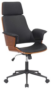 Καρέκλα γραφείου διευθυντή Hermanos pakoworld μαύρο pu - ξύλο καρυδί Model: 106-000020