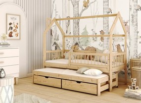 Κρεβάτι Σπιτάκι Papi με Συρόμενο από μασίφ ξύλο Natural  90×200cm