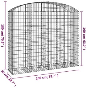 vidaXL Συρματοκιβώτιο Τοξωτό 200x50x160/180εκ. από Γαλβανισμένο Χάλυβα