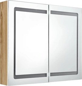 vidaXL Καθρέφτης Μπάνιου με Ντουλάπι &amp; LED Λευκό και Δρυς 80x12x68 εκ.