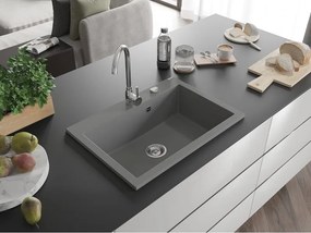Mexen Elix νεροχύτης γρανίτης 1-θάλαμος 700 x 500 mm, γκρι, σιφόνι χρώμιο