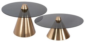 COFFEE TABLES 2PCS REBEN  METAL IN GOLD-BLACK GLASS TOP Φ80 &amp; Φ60 cm.