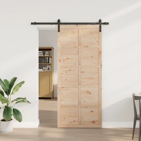 vidaXL Συρόμενη Πόρτα Καφέ 80 x 208 εκ. Μασίφ ξύλο πεύκου