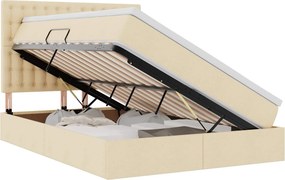 vidaXL LED Κρεβάτι αποθήκευσης με στρώμα Κρέμ 140 x 200 cm Ύφασμα