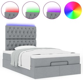 vidaXL Οθωμανικό κρεβάτι με στρώμα &amp; LEDs Ανοιχτό γκρι Ύφασμα