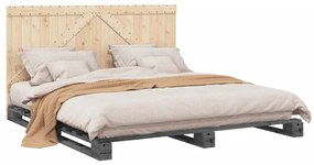 vidaXL Πλαίσιο Κρεβατιού με Κεφαλάρι Γκρι 180x200εκ. Μασίφ Ξύλο Πεύκου
