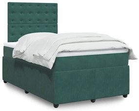 vidaXL Κρεβάτι Boxspring με Στρώμα Σκούρο Πράσινο 120x190εκ. Βελούδινο