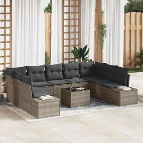 vidaXL Σετ Καναπέ Κήπου με μαξιλάρι 10 pcs Γκρι Πολυ ράταν