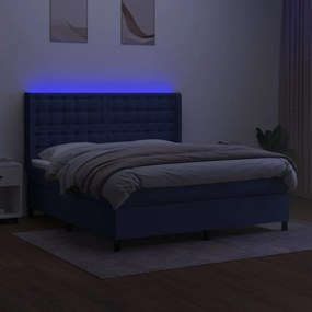 vidaXL Κρεβάτι Boxspring με Στρώμα & LED Μπλε 160x200 εκ. Υφασμάτινο