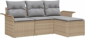 vidaXL Σετ Καναπέ Κήπου με μαξιλάρι 4 pcs Μπεζ Πολυ ράταν