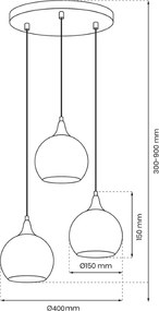 Κρεμαστό Φωτιστικό Monte 3xE27 Ø22cm Ασημί
