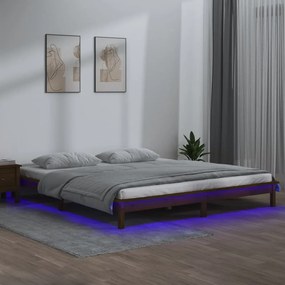 vidaXL Πλαίσιο Κρεβατιού με LED Μελί 200 x 200 εκ. από Μασίφ Ξύλο