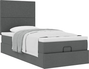 vidaXL Οθωμανικό κρεβάτι με στρώμα σκούρο γκρι 90x200cm ύφασμα