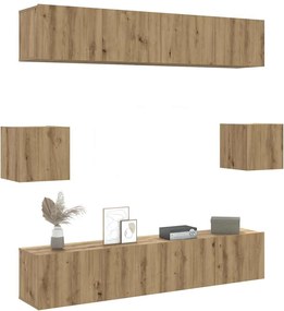 vidaXL Σετ ντουλαπιών τηλεόρασης 6 τεμαχίων Επιτοίχιο Τεχνικής Δρυς