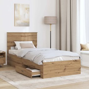 vidaXL Σκελετός Κρεβατιού Artisan Δρυς 90 x 200 cm Επεξεργασμένο Ξύλο