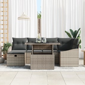 vidaXL Σετ Κήπου 7 τεμαχίων με Μαξιλάρια Γκρι Πολυ Ρατάν