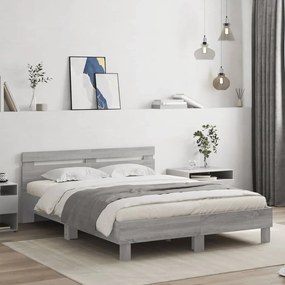 vidaXL Πλαίσιο Κρεβατιού με Κεφαλάρι/LED Γκρι Sonoma 140x200 εκ.
