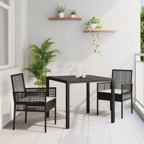 Σετ εξωτερικής τραπεζαρίας 3 κομματιών vidaXL με μαξιλάρια Μαύρο Πολυ Ράτανα