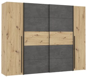 Ντουλάπα ρούχων Verzo pakoworld τετράφυλλη oak-ανθρακί μελαμίνης 270.5x61.5x210.5εκ
