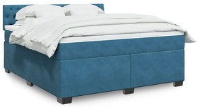 Κρεβάτι Boxspring με Στρώμα Μπλε 180x200 εκ. Βελούδινο - Μπλε