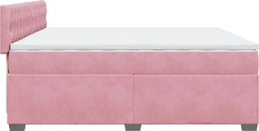 vidaXL Κρεβάτι Boxspring με Στρώμα Ροζ 200x200 εκ. Βελούδινο