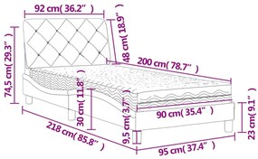 Κρεβάτι με Στρώμα Σκούρο Γκρι 90x200 εκ. Βελούδινο - Γκρι